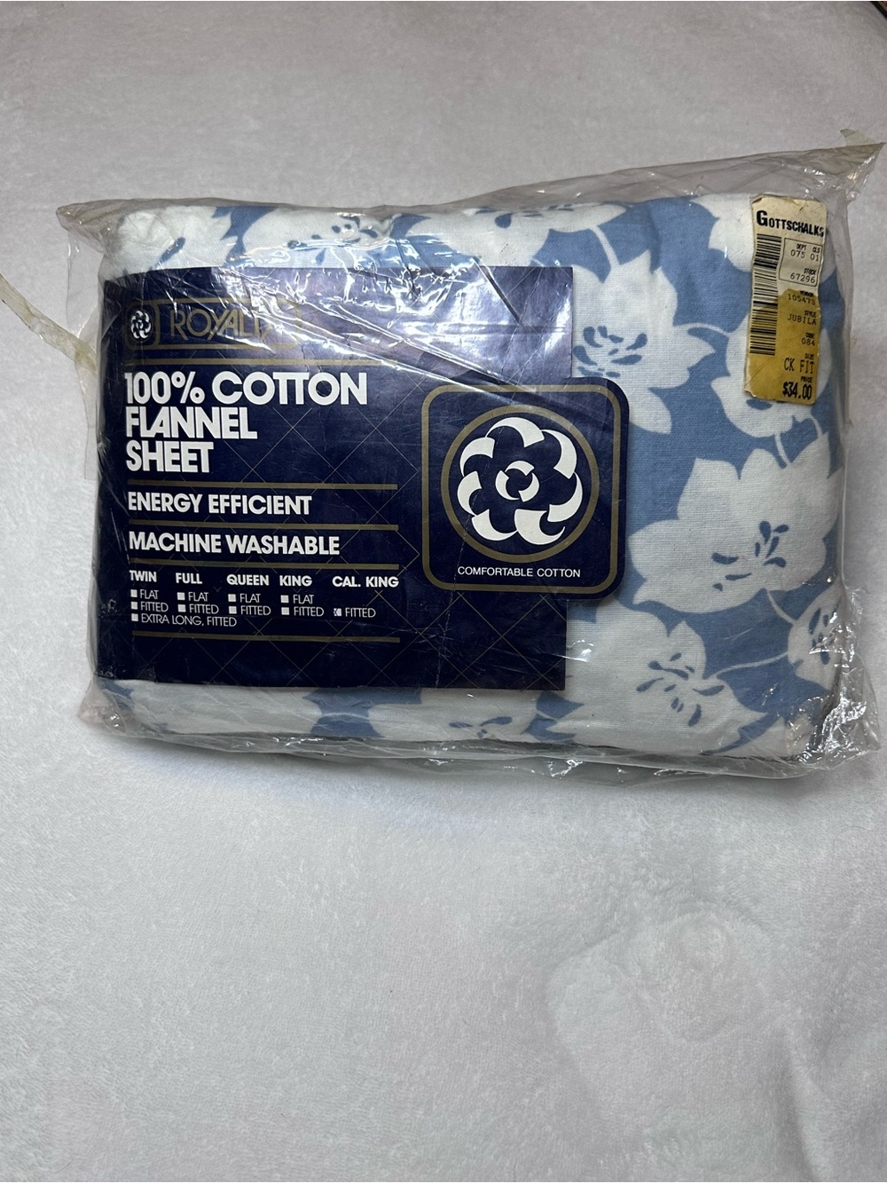 Vintage Royalty100% Cotton Flannel Fitted Sheet Blue White Floral California Kg